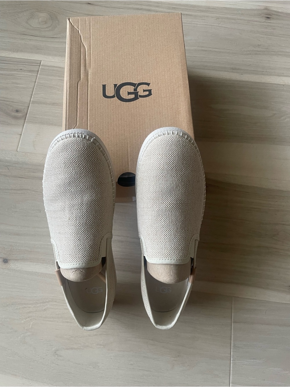 UGG Women’s Slip-On Loafers in Light Tan Canvas